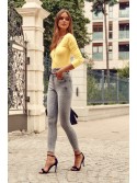 High-waist jeans with buttons, light gray 5908 - Online store - Boutique